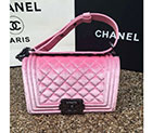 2016 Le Boy Chanel Flap Shoulder Bag Original Pink velvet A67085 with Black Polished A67085