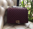 2016 Le Boy Chanel Flap Shoulder Bag Original Sheepskin A67087 Claret in Gold A67087