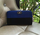 2016 Le boy Chanel Matelasse Calfskin Leather Zip Around Wallet A80742 Blue&Black with Gold A80742