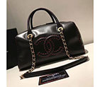 2017 Chanel Bowling bag original Calfskin Leather A32850 Black A32850