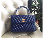 2017 Chanel Classic Top Handle Bag Original Sheepskin Leather A92236 Blue with Gold A92236