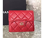 2017 Chanel Matelasse Tri-Fold Wallet Original Sheepskin Leather A82288 Red in Gold Hardware A82288