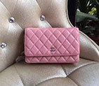 2017 Chanel WOC A33814 Pink Original Lambskin Leather Mini Flap Bag Silver A33814