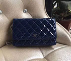 2017 Chanel WOC A33815 Blue Original Patent Leather Flap Shoulder Bags Silver A33815