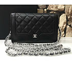 2017 Chanel WOC A84236 Black Original Leather Flap Shoulder Bags Silver A84236