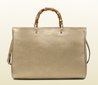 Bamboo shopper golden beige leather tote