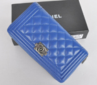 Boy Chanel A88711 Blue Matelasse Zip Around Wallet A88711