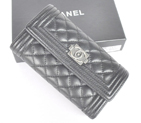 Boy Chanel A88733 Black Matelasse Long Wallet Silver A88733