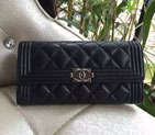 Boy Chanel Embroidery Bi-Fold Wallet Original Caviar Leather A80286 Black A80286