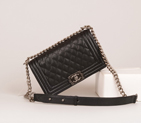 Boy Chanel Flap Shoulder Bag Caviar leather A67087 Black in Silver A67086