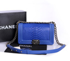 Boy Chanel Flap Shoulder Bag Genuine Python Leather A37003 Blue A37003