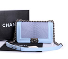 Boy Chanel Flap Shoulder Bag Genuine Python Leather A37003 SkyBlue A37003