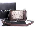 Boy Chanel Flap Shoulder Bag Genuine Python Leather A37006 Brown A37006