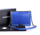 Boy Chanel Flap Shoulder Bag Genuine Snake Leather A37005 Blue A37005