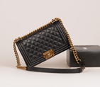 Boy Chanel Flap Shoulder Bag Original Caviar leather A67086 Black in Gold A67086