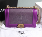 Boy Chanel Flap Shoulder Bag Original Pearl Leather A67086 Purple A67086