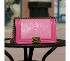 Boy Chanel Flap Shoulder Bag Snake stripes Sheepskin Leather A67025 Rose A67025