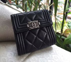 Boy Chanel Matelasse Tri-Fold Wallet Original Sheepskin Leather A80107 Black A80107