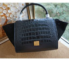 Celine Trapeze Bag Croco Ferrari Suede Leather C6608 Black