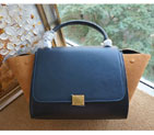 Celine Trapeze Tote Bag Suede Leather C6608 Royal&Black&Wheat