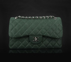 Chanel 1113 Classic Flap Bag Original Cannage Pattern Nubuck Leather Dark Green with Silver 1113