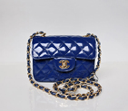 Chanel 1115 mini Classic Flap Bag Patent Leather Blue in Gold 1115