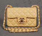 Chanel 1115 mini Classic Flap Bag Sheepskin Leather Apricot with Colorful Diamond CC logo 1115