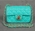 Chanel 1115 mini Classic Flap Bag Sheepskin Leather Green with Colorful Diamond CC logo 1115