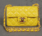 Chanel 1115 mini Classic Flap Bag Sheepskin Leather Yellow with Colorful Diamond CC logo 1115