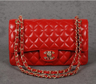 Chanel 1119 Flap Bag Sheepskin Leather Red with Colorful Diamond CC logo 1119