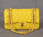 Chanel 1119 Flap Bag Sheepskin Leather Yellow with Colorful Diamond CC logo 1119