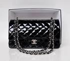 Chanel 2.55 Classic Original Patent Leather Flap Bag in Black with Silver Hardware 1112