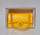 Chanel 2.55 Classic Original Patent Leather Flap Bag in Yellow with Gold Hardware 1112