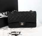 Chanel 2.55 Series Classic Flap Bag 1112 Original Cannage Pattern Nubuck Leather in Black with Silve 1112