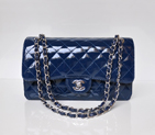 Chanel 2.55 Series Patent Leather Flap Bag 1112 in Blue with Silver Hardware 1112