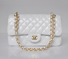 Chanel 2.55 Series Patent Leather Flap Bag 1112 in White with Gold Hardware 1112