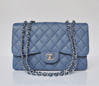 Chanel A28600 Caviar Leather Classic Flap Bag in Blue with Silver A28600