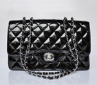 Chanel A28600 Patent Leather Classic Flap Bag in Black with Silver A28600