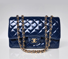 Chanel A28600 Patent Leather Classic Flap Bag in Blue with Gold A28600