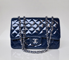 Chanel A28600 Patent Leather Classic Flap Bag in Blue with Silver A28600