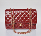 Chanel A28600 Patent Leather Classic Flap Bag in Claret with Gold A28600