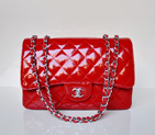 Chanel A28600 Patent Leather Classic Flap Bag in Red with Silver A28600