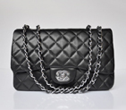 Chanel A28600 Sheepskin Leather Classic Flap Bag in Black with Silver A28600