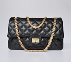 Chanel A30226 Black Glazed Crackled Leather Classic Flap Bag Gold chain A30226
