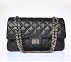 Chanel A30226 Black Glazed Crackled Leather Classic Flap Bag Silver chain A30226