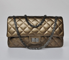 Chanel A30226 Marble Stripe Leather Classic Flap Bag in Bronze with Gun color chain A30226