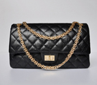 Chanel A30226 Marble Stripe Leather Classic Flap Bag in black with Gold chain A30226