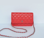 Chanel A33814 Sheepskin Leather Flap Bag Red in Silver A33814