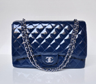 Chanel A47600 Patent Leather Jumbo Flap Bag in Blue with Silver A47600
