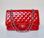 Chanel A47600 Patent Leather Jumbo Flap Bag in Red with Silver A47600